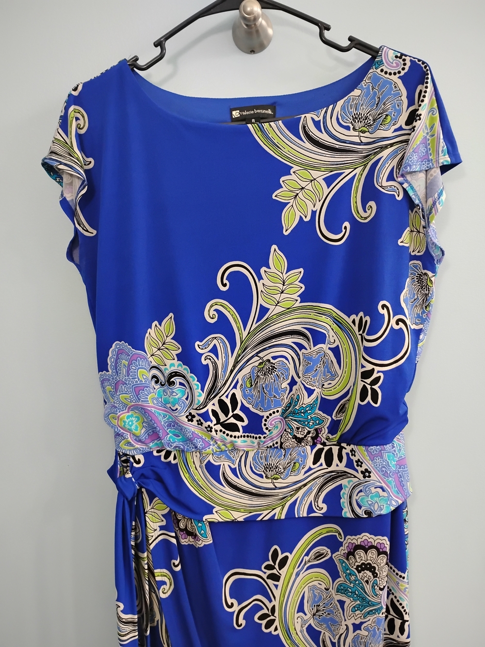 Valerie Bertinelli Cobalt Blue Floral Print Midi Dress Size 8